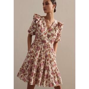 ME+EM Cotton Paisley Print Short Dress Romantic Whimsical Ruffles Floral Pink 4